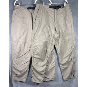 2 Mountain Hardwear Men's‎ Tan Khaki Zip Off Convertible Belted Pants Sz LARGE